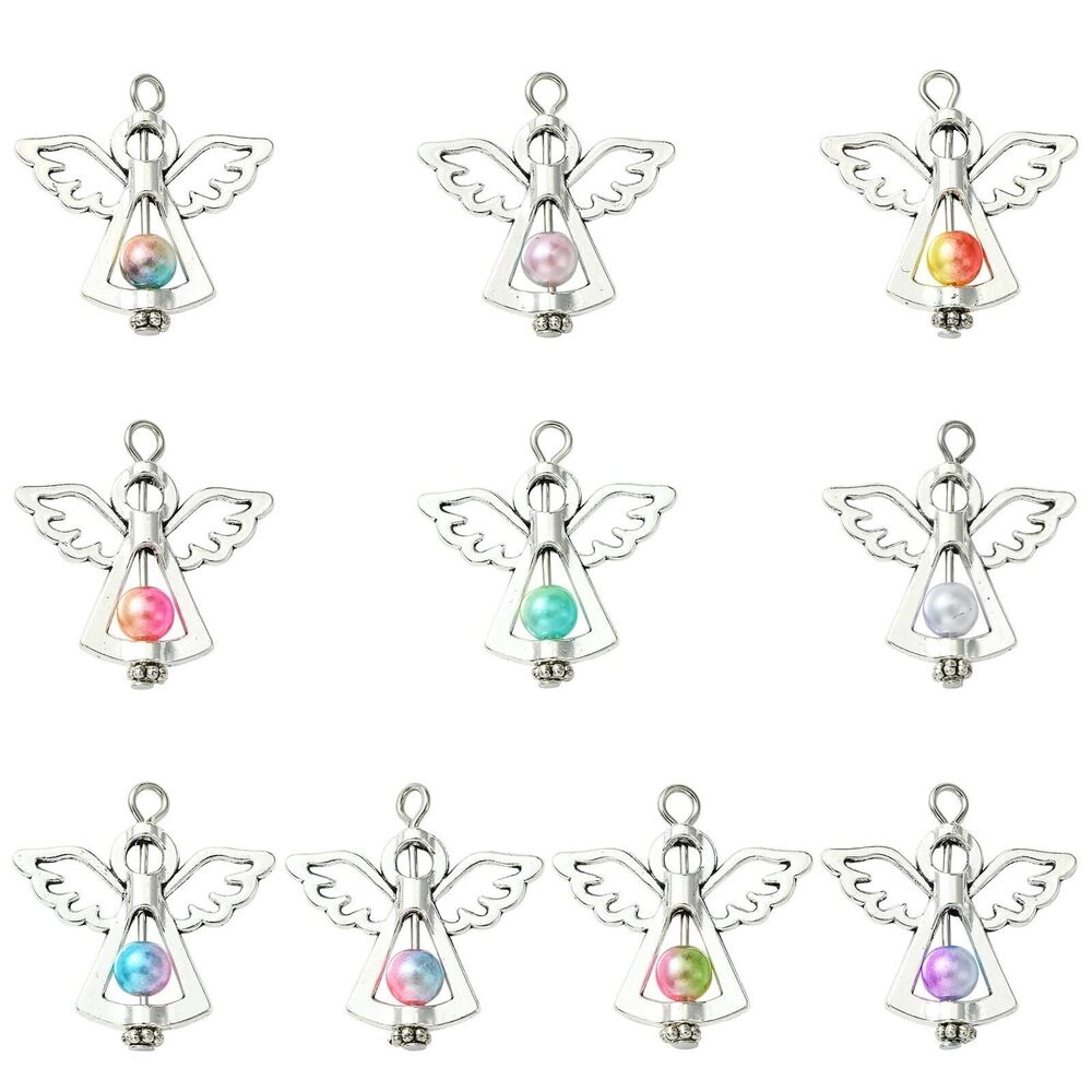 8346 60 pcs 10 Colors Angel Wing Theme Acrylic Alloy Charms Lovely Fairy
